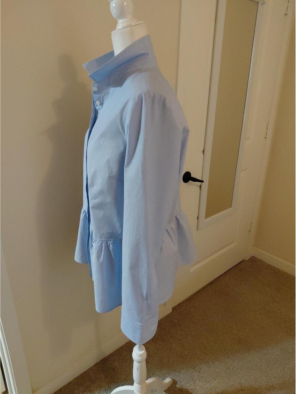 Talbots Peplum Shirt Micro Stripe Size L Light Blue And White EUC - Picture 5 of 10